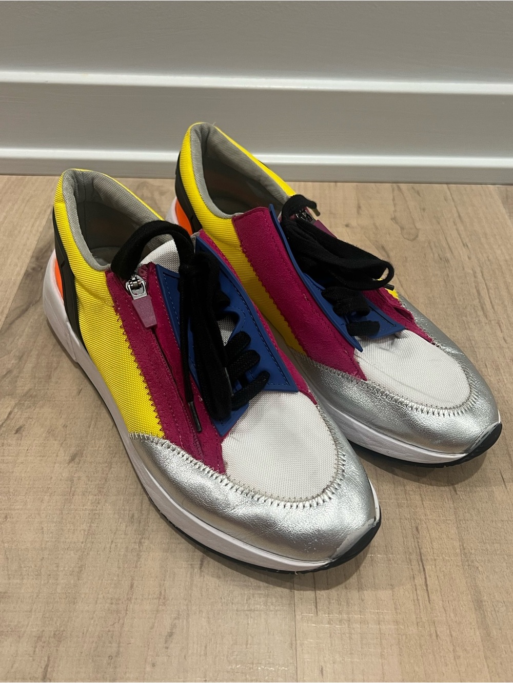 Franco Sarto Silver, Yellow & Pink Colorblock Sneakers